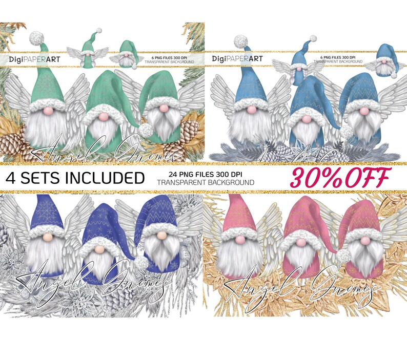 Download Bundle Christmas Angel Gnomes PNG Pink Blue Teal Gnomes | Etsy