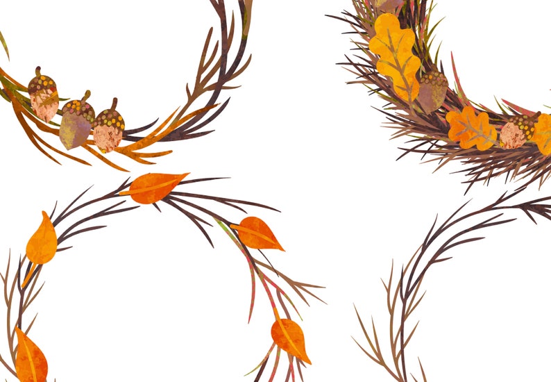 Forest Wreath Clip Art Thanksgiving Twig Wreath PNG Autumn Leaves Wreath Clip Art Watercolor Fall Clipart Wreath Frame Clipart