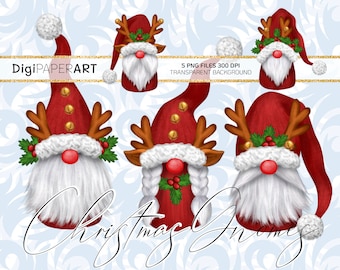 Gnome Reindeer Christmas PNG Clipart, Scandinavian Clipart, Hand Drawn Tomte Nisse Clip Art,  Nordic Gnomes, Graphic PNG Design Elements