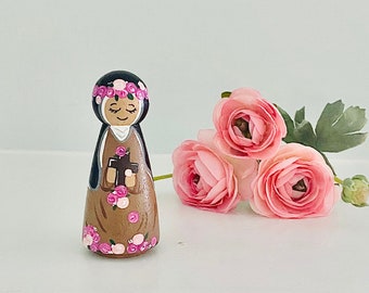 St. Rose of Lima Wooden Peg doll, Catholic gifts, First communion, Confirmation, Patron saint, Easter, Home decor, Sacraments