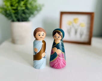 The Annunciation, Mother Mary and St. Gabriel, Catholic gifts, Peg dolls, Catholic Saints. Feast days, Wooden toys, Confirmation gifts