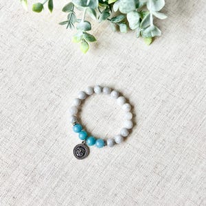 St. Michael Catholic Bracelet | Aquamarine & Pearl Faith Bracelet | Archangel Protection Jewelry | Catholic Gift for Her | Handmade Jewelry