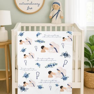 Mother Teresa Baby Swaddle Blanket | Catholic Baby Gift | Saint Infant Wrap | 30x40 Soft Jersey Polyester | Baptism Gift | Catholic Nursery