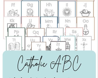Libro para colorear católico ABC: Santos y símbolos (PDF imprimible)