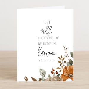 Que tout ce que vous faites soit fait avec amour - 1 Corinthiens 16:14 carte de voeux numérique - carte biblique imprimable pour des cadeaux chrétiens inspirants