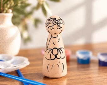 DIY Guardian Angel Peg Doll Kit: Paint Your Own Line Art, Catholic Craft