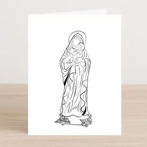 Mother Mary Digital Print Wall Art, katholieke kleurplaten, Moederdagkaart, klaar om te downloaden en af te drukken!  - pdf-minimalistisch