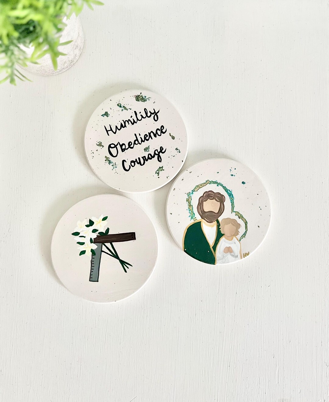 Hand-painted St. Joseph Ceramic Coaster Set: Catholic Home Decor - Etsy