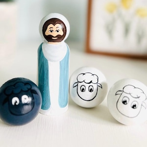 Jesus and the Lost Sheep Playset: Hand-Painted Peg Doll, Faith-Based Toy