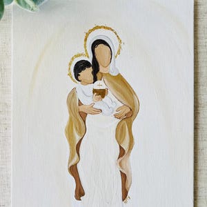 Hand-Painted Catholic Canvas: Virgin Mary with Child Jesus