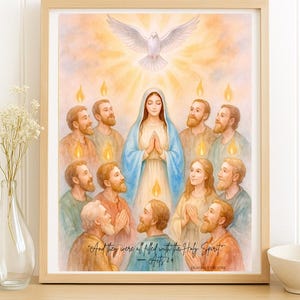 Stampa ad acquerello dell'ostensorio di Pentecoste / Fuoco dello Spirito Santo / Arte eucaristica cattolica / Download digitale / Decorazione murale cattolica moderna