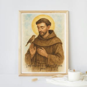 Download digitale di San Francesco d'Assisi / Arte murale di un santo cattolico / Stampa di una preghiera per la pace / Decorazione cristiana per la casa / Citazione francescana stampabile