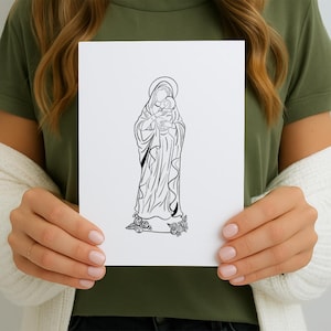 Mother Mary Digital Print | Catholic Wall Art & Coloring Page | Minimalist PDF | Mother’s Day Card | Instant Download Printable