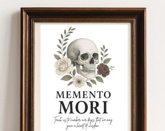 Estampa de caveira Memento Mori: decoração católica de outono para casa (impressões digitais)