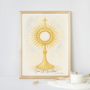 Stampa ad acquerello di ostensorio cattolico moderno / Arte del Santissimo Sacramento / Adorazione eucaristica / Download digitale / Decorazione murale cattolica