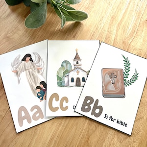 Cartes ABC catholiques - apprentissage confessionnel imprimable pour préscolaire, école à la maison, éducation religieuse, cadeau catholique en téléchargement numérique