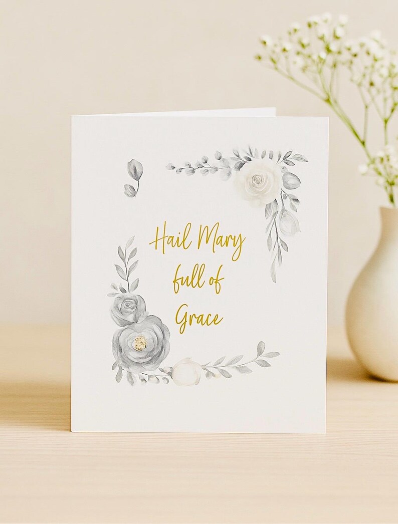 Printable Hail Mary Catholic Card: Floral Marian Prayer (digital ...