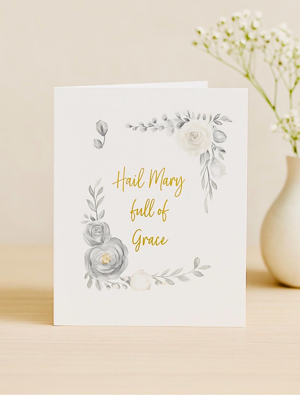 Printable Hail Mary Catholic Card: Floral Marian Prayer (digital ...