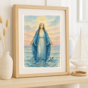 Stampa acquerello Stella Maris / Arte murale cattolica costiera / Nostra Signora Stella del Mare / Decorazione mariana estiva / Download digitale
