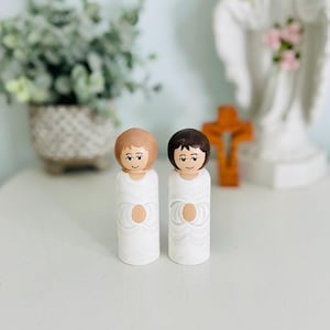 Hand-Painted Guardian Angel Peg Doll: Catholic Keepsake Gift