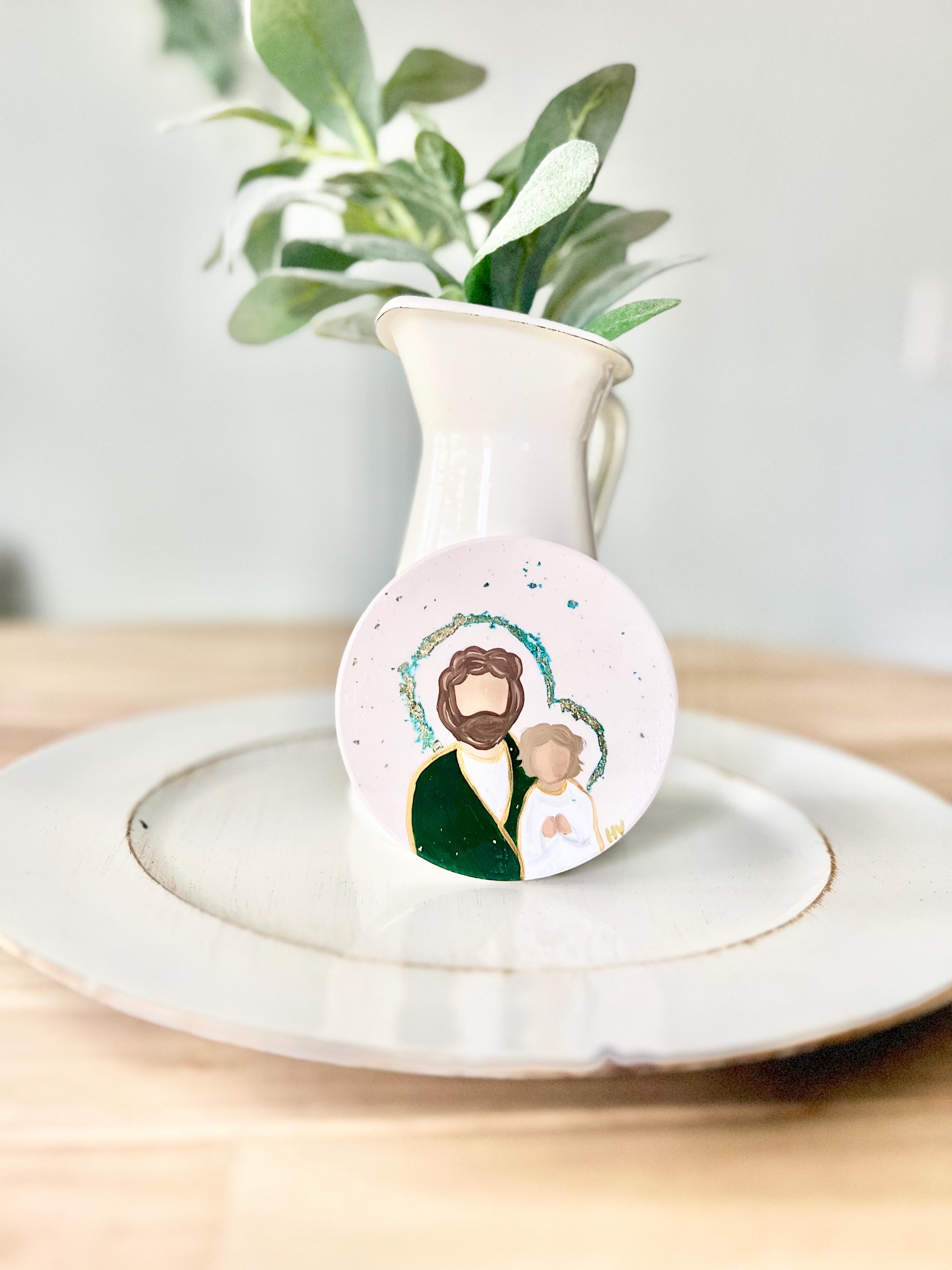 Hand-painted St. Joseph Ceramic Coaster Set: Catholic Home Decor - Etsy