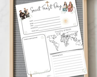 Catholic Saint Feast Day Worksheet: Kids Activity Page (Printable PDF)