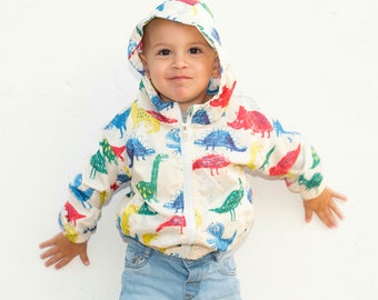 Aslan Original Hooded Jacket for Babies 12-24 Months - Dinosaur Water Proof Coat for Babies - Baby Zip Hooded Windbreaker