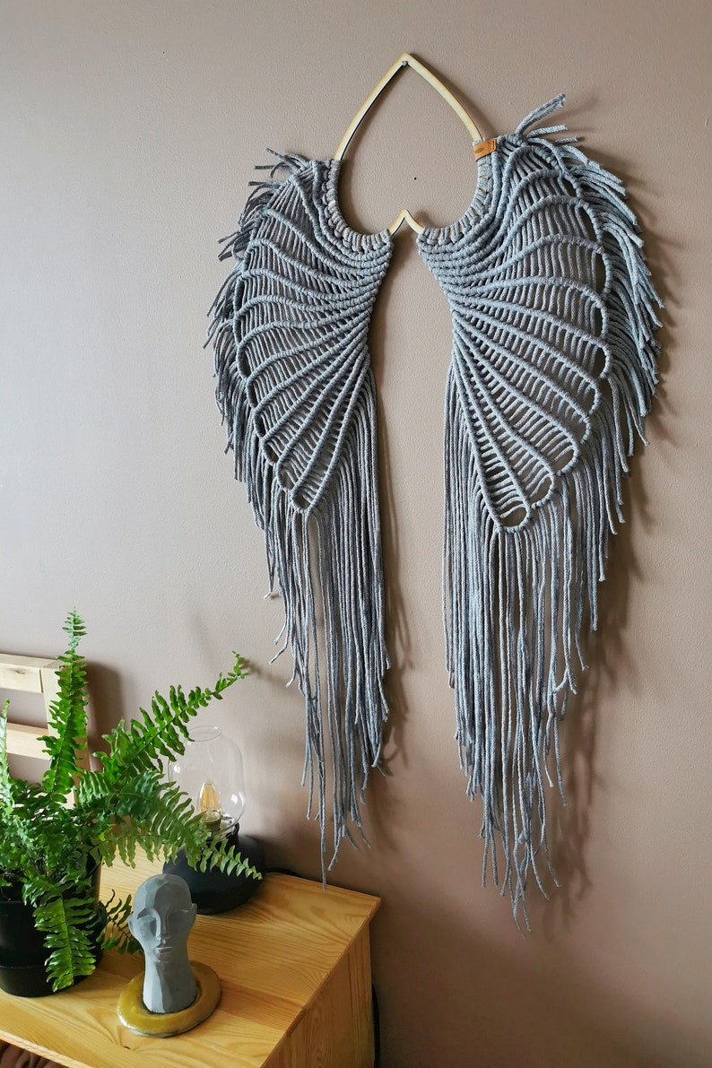 Large Macrame Angel Wings Wall Hanging XL GREY Etsy