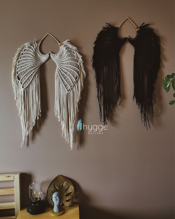SET BLACK &WHITE Large Macrame Angel Wings Wall Hanging Etsy