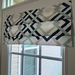 24”x38” Magnetic Shade | Made to Order | White Tan and Teal | 100% Cotton |  Magnetic Shade | Metal/Magnetic Door Required
