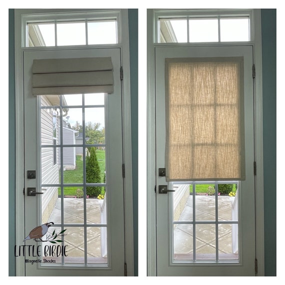 24”x38” Magnetic Shade for Metal Door | Light Filtering| Natural   85 Cotton 15 Linen  Slub |  Metal/Magnetic Door Required