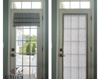 ¡Última! Cortina magnética de 61 x 208 cm para puertas metálicas / Gris tormenta y blanco / Hecha a medida / Requiere puerta metálica/magnética / Un panel