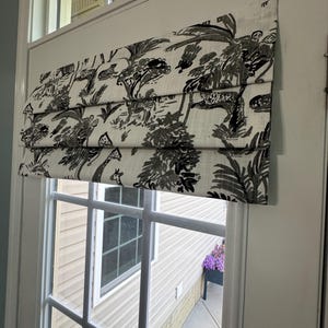 24”x66” | Magnetic Shade | White with Gray/Black |  Limited Quantities | 100% Cotton | Unlined |  Metal/Magnetic Door Required
