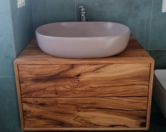 Meuble de salle de bain design en bois d'olivier