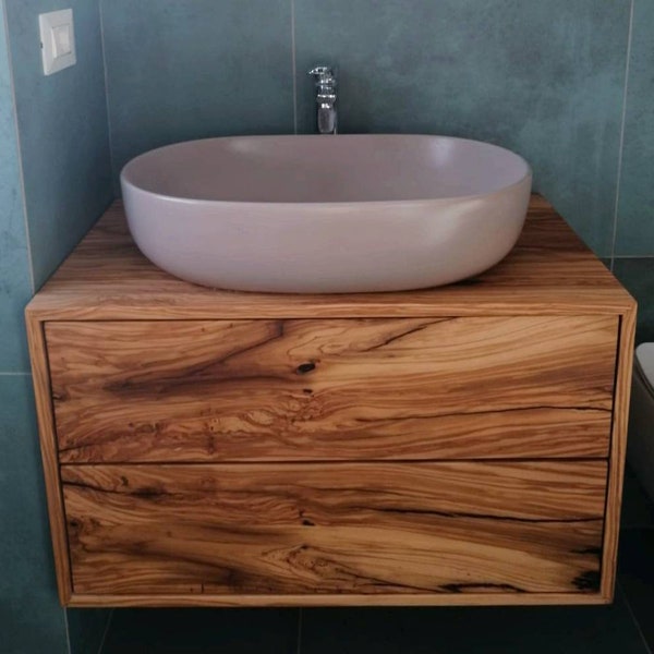 Meuble de salle de bain design en bois d'olivier
