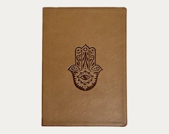 Journal en cuir végétalien Hamsa, carnet d'écriture personnalisé