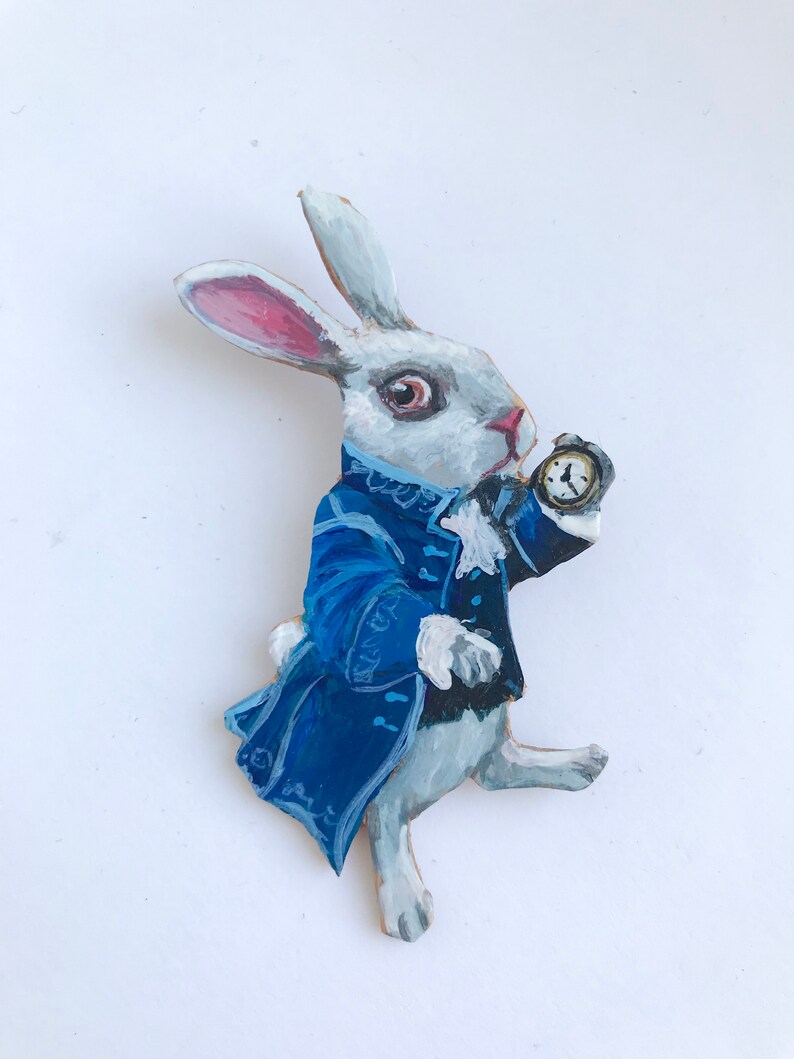 White Rabbit Brooch Rabbit Pin Alice In Wonderland Pin Tea Etsy