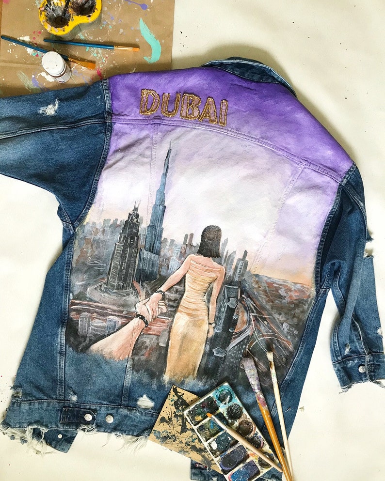 Paint Denim Jacket With Artwork Jean Jacket With Acrylic Etsy