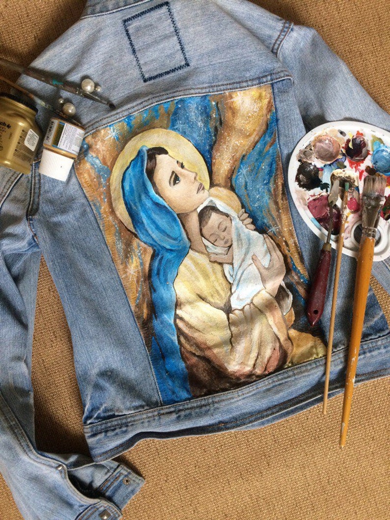 Paint Denim Jacket With Artwork Jean Jacket With Acrylic Etsy