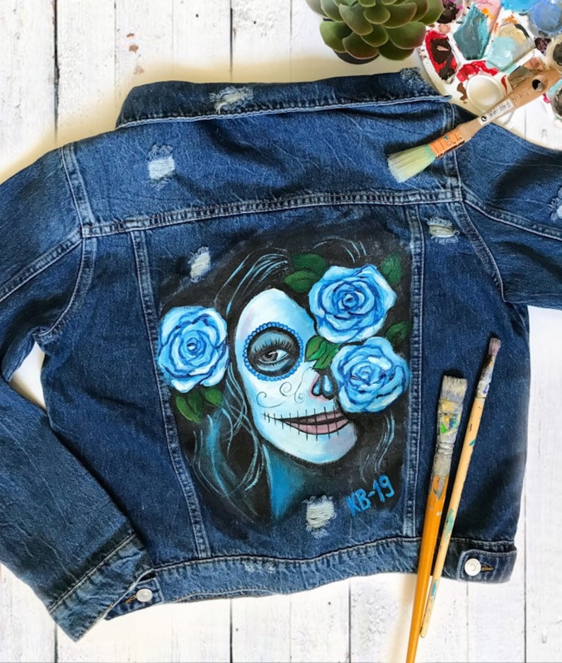 Paint denim jacket with artwork Jean jacket with acrylic Etsy