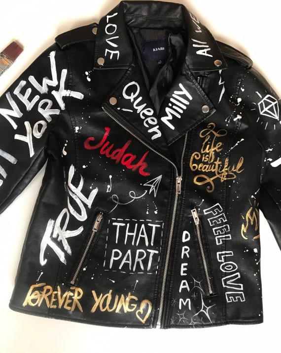 Veste Hand Paint Veste Custom Veste Moto Graffiti Etsy