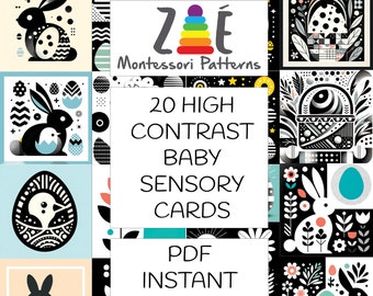 PRINTABLE High Contrast Easter Baby Montessori Sensory Cards. High Contrast Sensory Flash Cards, Black  & White Infant Stimulation PDF