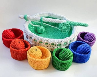 Ensemble de jouets pour bébé au crochet, cadeau Montessori de Pâques 2026, cartes flash imprimables en couleur incluses, modèle 2025 au crochet PDF