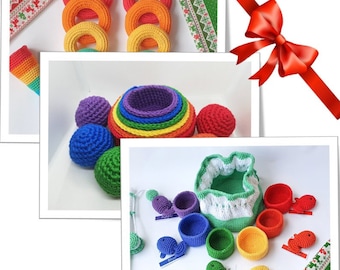 Crochet Toys Patterns: Stacking Tower, Sorting Bowls, Fishing Set (PDF Download) Easter Montessori Gift 2026