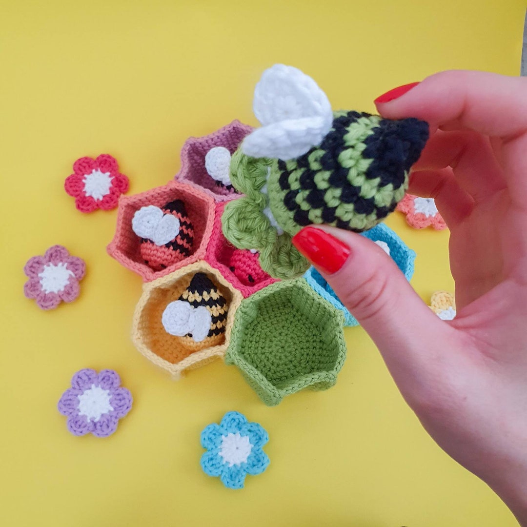 Crochet Beehive Sorting Toy Pattern: Rainbow Bee Set (PDF Pattern ...