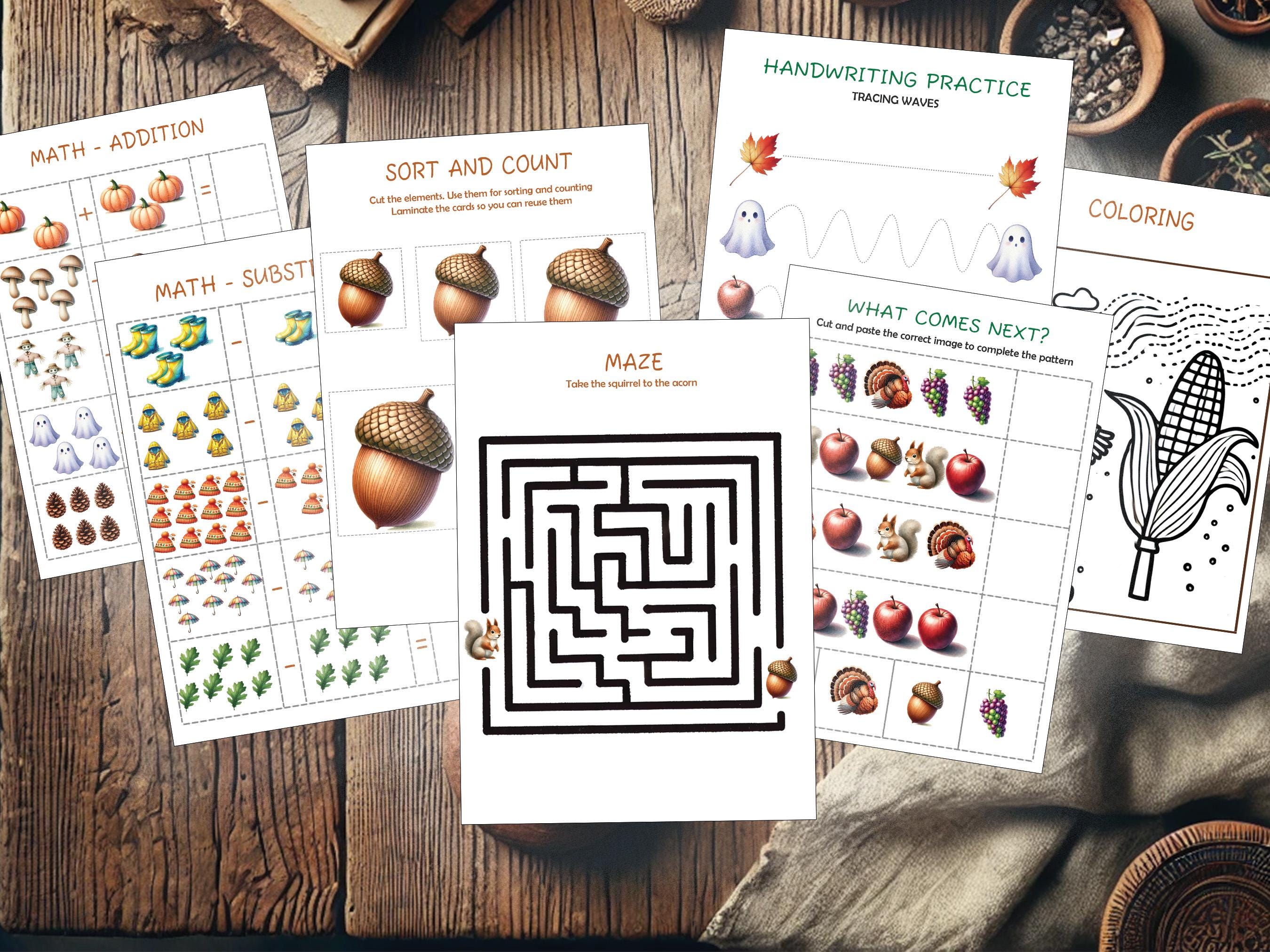 Fall Preschool Kindergarten Activity Packet, Fall Kid Activity ...