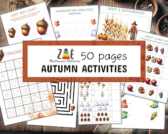 Fall Preschool Kindergarten Activity Packet, Fall Kid Activity, Homeschool Printable, Preschool Kindergarten Worksheet, Autumn Workbook PDF