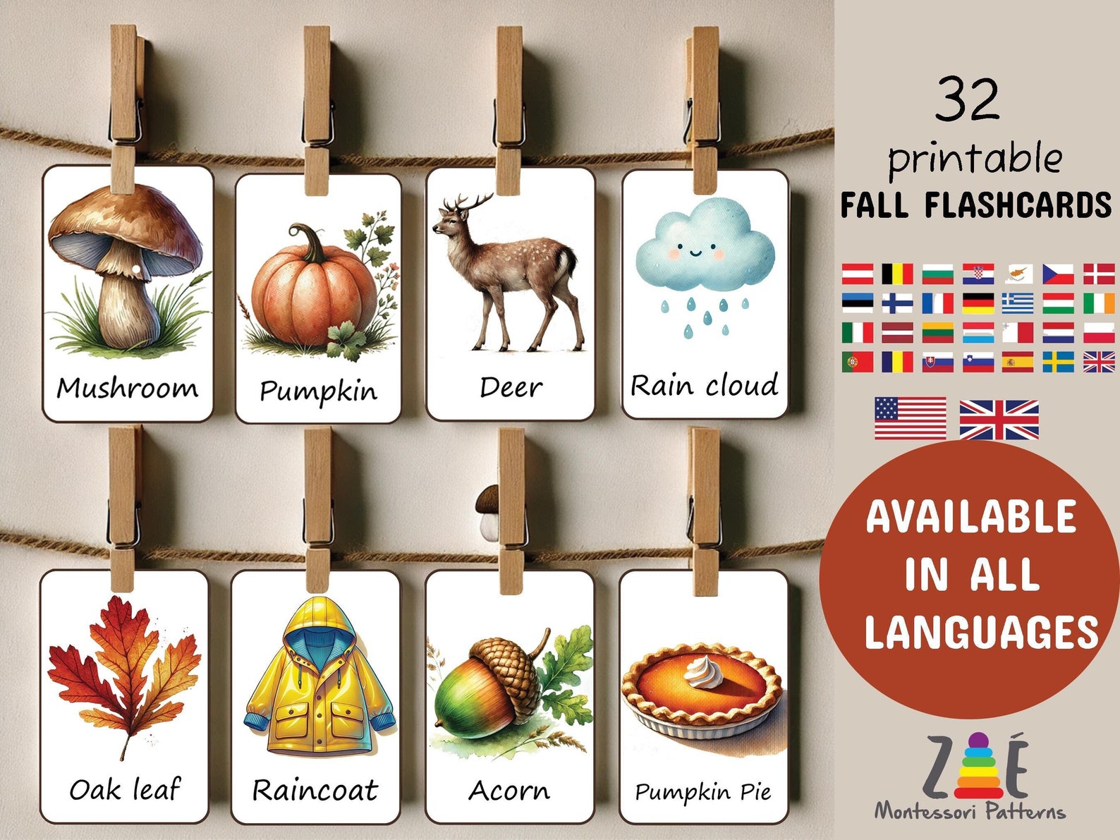 Fall Flash Cards, Autumn, Fall Flashcards, Fall Educational Printable ...