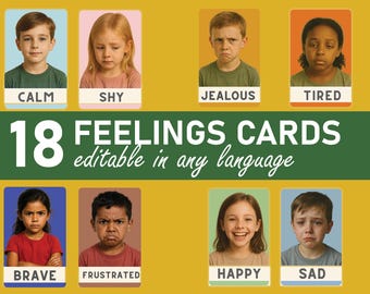 Emotion cards for kids, Montessori learning cards, flashcards, feelings for children, understanding emotions, digital download PDF