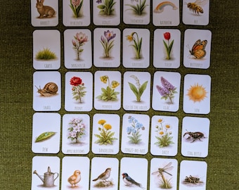 Montessori Spring Flashcards | Set of 40 Nature Cards | Flowers Birds Animals Insects | Preschool Learning Printable